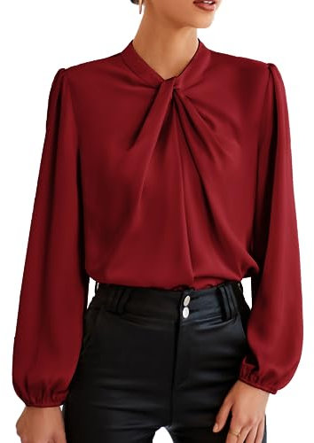 GRACE KARIN Women's Blouses Shirts Knotted Neck Long Sleeve Tops Vintage Dinner Dance Party Shirt Dark Red M