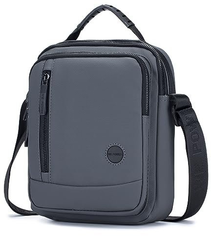 SPAHER Umhängetasche Herren Klein, Multi-Pocket Schultertasche Klein Wasserdicht Nylon Sling Crossbody Bag Grau Herrentasche Mit Oberem Griff für Arbeit, Reise, Alltagsleben