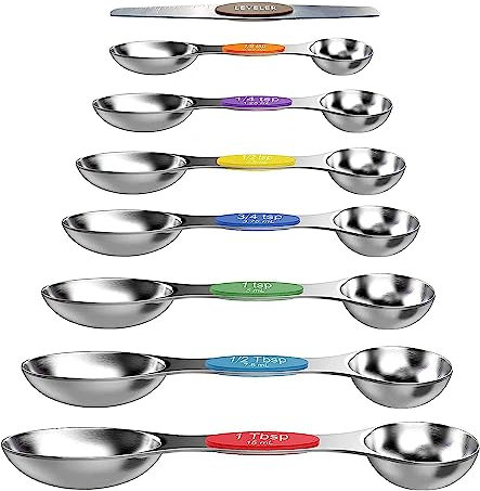 Magnetic Measuring Spoons Sets of 7,Steel Metal Measure Spoon Cups for Baking Cooking American Kitchen. A10550 Stainless Steel Measuring Spoons, Set for Measuring Dry and Liquids