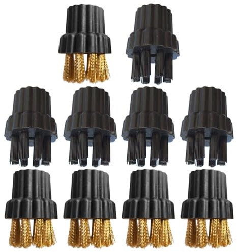 Yardwe 10PCS Steam Mop Brush Head, Brass Brush Head Replacement Parts Accessories Mop Parts Mop Accessories (M8 Hairbrush x5, M8 Copper Brush x5)