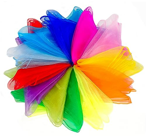 Lolakee Juggling Scarves, 12 PCS Dance Scarves for Kids Play Silk Scarve for Toddlers Children Movement Music Scarf Magic Tricks Performance Props Accessories Rhythm Band Scarfs 12colors 24 inches