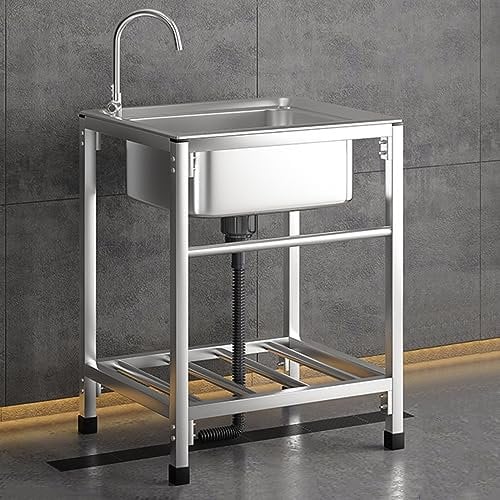 Fregadero Exterior, Lavabo de Mano Para Lavandería, Fregadero Industrial Acero Inoxidable, Fregadero de Pie Libre Con Estante de Almacenamiento, Para Lavandería Garaje (Color : Hot Cold, Size : 48x3