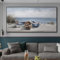 JACBON Peinture à l'huile abstraite sur toile avec 3 bateaux, bord de mer, plage, bateau, affiche nordique, photos pour salon, décoration murale, 80 x 160 cm, sans cadre