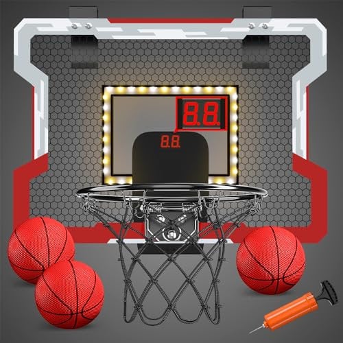 QDRAGON Mini-Basketballkorb für den Innenbereich mit 3 Bällen/Inflator/Breakaway-Rand, Tür-Basketballkorb, Basketball-Spielzeug, Geschenke für Kinder, Jungen, Mädchen, Teenager, Erwachsene, Anzug für
