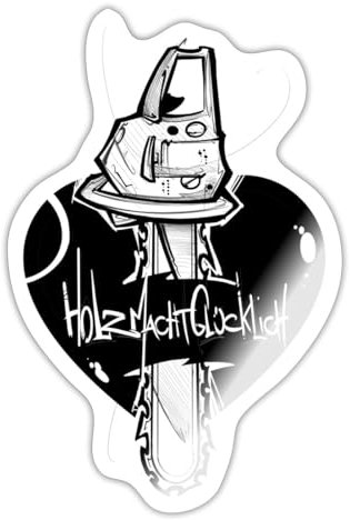Spreadshirt Holzkunst Scholz Merch Kettensäge Herz Sticker, max. 10 x 10 cm, 10 x 10 cm, Weiß glänzend