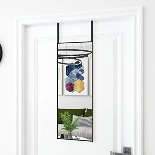 Tidyard Miroir de Porte Noir 30x80 cm Verre et Aluminium Miroir Cosmétiques Porte Suspendu avec Crochets, Miroir de Vanité Accroche Porte pour Salon Chambre Dressing Couloir Entrée