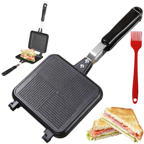 GOEDCH Padella A Doppia Faccia: Creatore di Panini da Campeggio, Piastra Toast Alluminio Padelle, Padella Antiaderente Quadrata in Alluminio per Colazione Non Adatto per Piani Cottura a Induzione