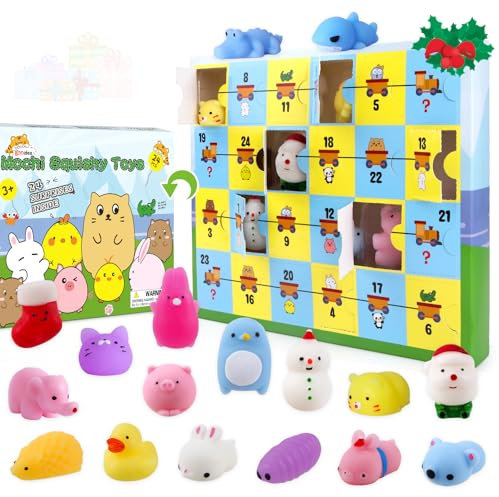 Adventskalender 2024 Weihnachts Countdown Kalender Mochi Squishies Spielzeug Sensorisches Spielzeug für Mädchen und Jungen Verschiedene Überraschungsgeschenke für ab 3 Jahren Zappelspielzeug
