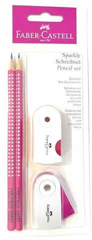 Faber-Castell 218487 - Bleistifte Set Sparkle, mit Spitzer, Radiergummi und 2 Bleistifte, Schreibset in Pink