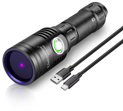 UniqueFire 1602 365nm UV Black Light Flashlight, High Power USB-C Rechargeable UV Resin Light, 2 Mode Mini LED Handheld Uv Flashlights for Professional/Commercial Use (uv365nm_1602)