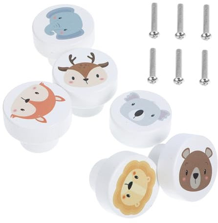 WATIIFUFU 6pcs Cute Animal Drawer Knobs Decorative Wooden Dresser Knobs with Dinosaur Print White Animal Knobs for Cabinets and Furniture Ideal for ' Rooms and Nurseries