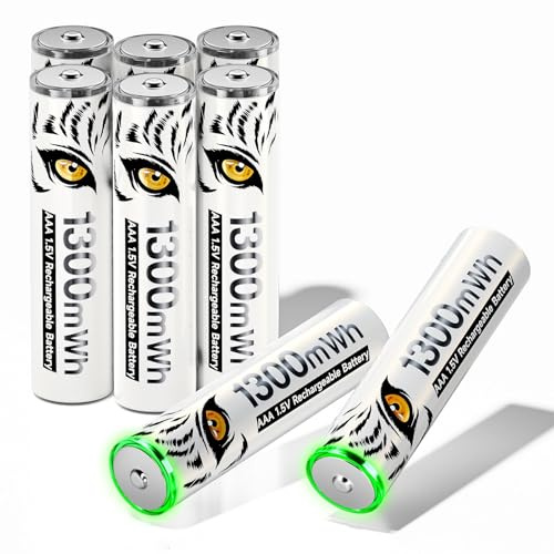 Mspalocell Batteria AAA da 1,5 V al litio 1300mWh ricaricato 8 pezzi, Tiger Stamping Batterie AAA ricaricabili a carico rapido, Con luce di ricarica, oltre 1500 cicli, batteria con scatola della