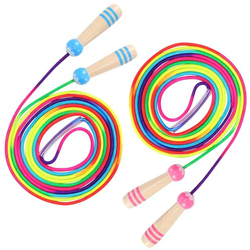 Mayoii 16.4FT Long Jump Rope (2 Pack) for Kids Adults, Adjustable Rainbow Skipping Rope With Wooden Handles, Best Gift for Children Perfect for Outdoor Activities, School Sports (Blue and Pink)