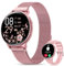 RUXINGX Smartwatch Damen mit Telefonfunktion 1.27 HD Voll Touch Screen Armbanduhr mit SpO2 Pulsuhr Menstruationszyklus Schlafmonitor Schrittzähler Fitness Tracker IP68 iOS Android Korallenrosa