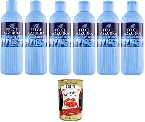 Felce Azzurra Original Duschbad Classico-reichhaltiges samtweiches Badeerlebnis mit dem klassischen Azzurra Duft-pH-neutrale Seife -beugt Hautirritationen vor-6x650ml+ Italian Gourmet 400g