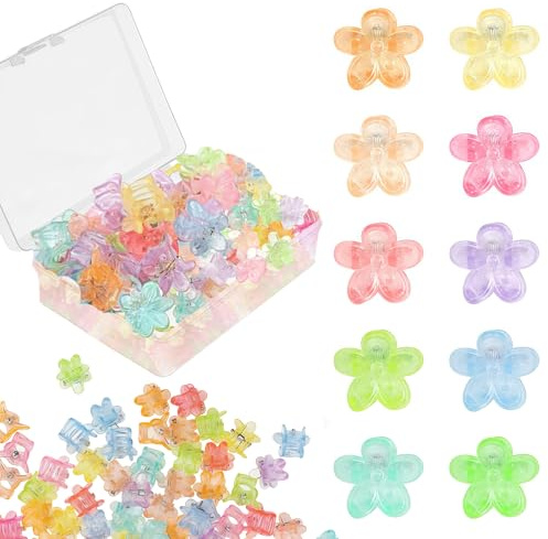 100 fermagli per capelli per ragazze, piccoli fermagli per capelli, per donne, bambini, bambini, feste, scuola e uso quotidiano (fiori glitterati, colorati)