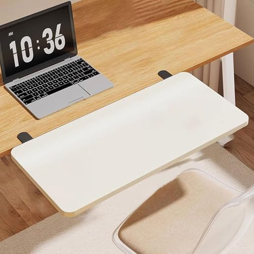 Clamp-On Monitor Stand, Ergonomic Desk Extender Tray - Punch-Free Computer Arm Support Shelf, Desktop Extension for Home Office, White 70x25x1.2 cm