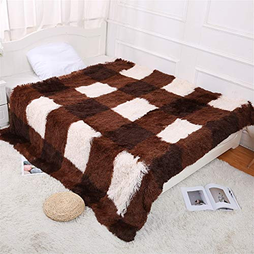 LIVEINU Reversibel Kuschel Kunstfell Und Fleece Kuscheldecke Anthrazit Doppelseitig Fleecedecke Plüschdecke Kunstfell Decke,Super Weiche warme Flauschige Wohndecke 200x230cm Streifen Kaffee