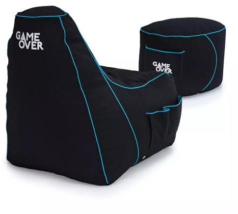 Game Over Video Gaming Bean Bag Chair with Footstool | Indoor Outdoor Highback Water Resistant Beanbag | Side Pockets & Headset Holder | Ergonomically Designed for Gamers (Lich Blade)