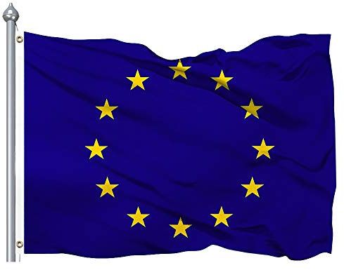 QSUM Bandiera Europa 3x5 Ft - Bandiera UE Unione Europea - qualità Premium Euro Blue 12 Stelle - Bandiera Esterna/Interna in Poliestere 400D