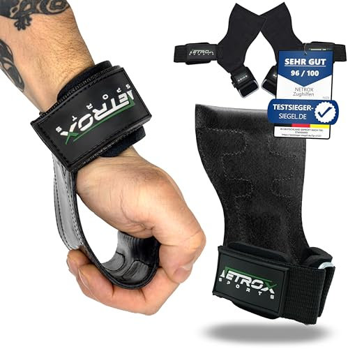 NetroxSports - Power Grips Fast Zughilfen für Krafttraining – Fitness Lifting Straps für Kreuzheben, Bodybuilding mit Handgelenkschutz - Grip Zughilfe, Zughilfen Gym, Griffhilfen Männer & Frauen