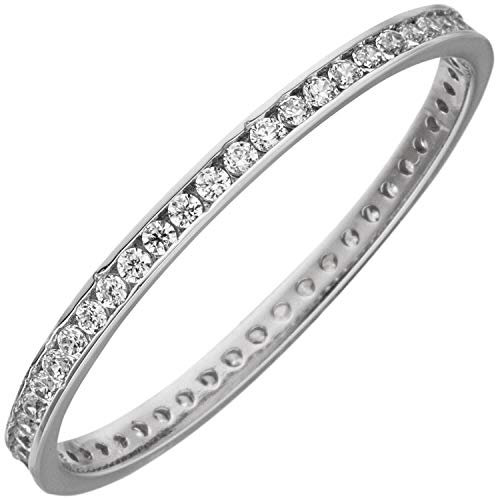 Schmaler Memory Ring aus 333 Gold Weißgold mit Zirkonia rundum zeitlos Damen, Ringgröße:Innenumfang 58mm ~ Ø18.5mm
