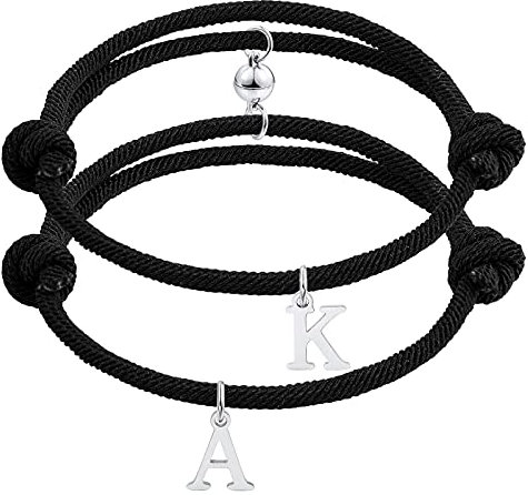 INBLUE Personalisierte 2 STÜCKE Magnetische Paar Armbänder Gravur Name für Frauen Männer Freund Freundin Einstellbares Seil Gegenseitige Anziehungskraft Passendes Schmuckset Liebesbeziehungsgeschenk
