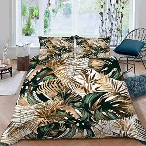 MOUPL 100% Mikrofaser Bettwäsche-Sets 135x200 2teilig 3D Motiv Tropen Pflanzen Palmblätter Kinderbettwäsche mit Reißverschluss Weiche Warm Sommer Bettbezug mit Kissenbezug 80x80 cm für Jungen Mädchen