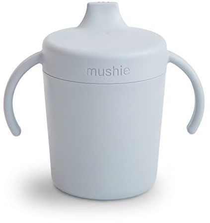 mushie Taza para beber de entrenamiento, fabricada en Dinamarca, tapa y asas resistentes a fugas, a partir de 6 meses (nube)