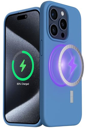 ORNARTO Magnetic Case for iPhone 15 Pro 6.1 Compatible with MagSafe, Slim Liquid Silicone 3 Layers Full Covered Soft Gel Rubber Case 15 Pro Cover 6.1-Blue