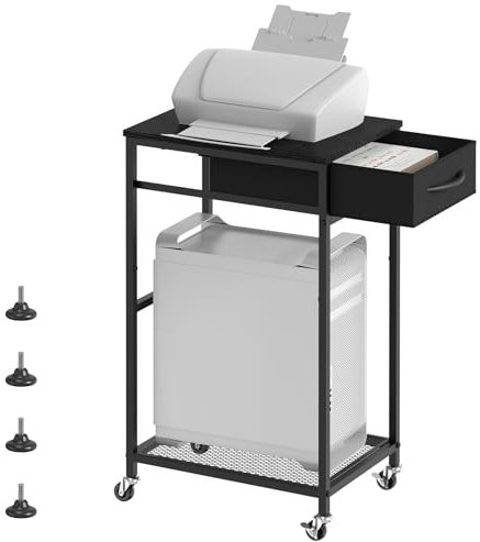 CADUKE Computer Stand 2 Tier PC Stand Black CPU Tower Storage Cabinet Modern Printer Stand with Wheels Under Desk for Office Study Room