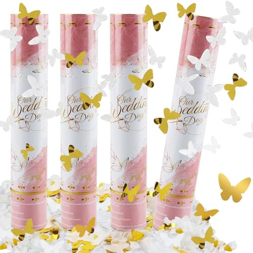 Dellyy Konfettikanone Party Popper Schmetterlinge, Hochzeit Konfetti-Shooter XXL für Innen und Draußen (Weißer Schmetterling)