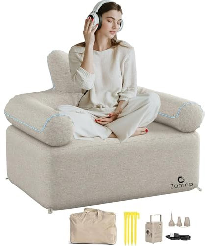 Inflatable Sofa Outdoor Air Couch, Blow Up Couches, LED Inflatable Lounger Air Sofa Portable With Back Armrest for Camping Indoor, Travel, Beach