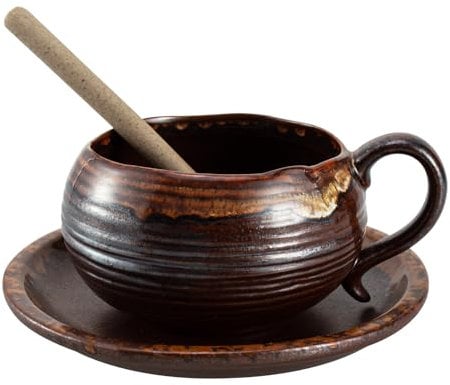 Simanli 5oz Coffee Cup and Saucer Set Ceramic Espresso Cups with Saucer and Spoon Tea Cup Cappuccino Mugs for Kitchen Cafe Teaparty Birthday Gift (Kiln Coffee)