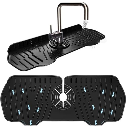 Silikon Abtropfmatte Spüle, Silikon-Abtropfmatte, Wasserhahn Abtropfmatte, Wasserhahn Spüle Spritzschutz, Sink Mat, Wasserhahn Matte Küche, Silikon Wasserhahn Matte für Küche Badezimmer Schwarz