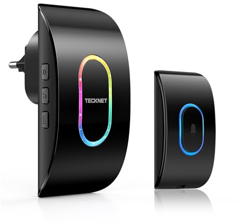 TECKNET Campanello Senza Fili da Esterno, Campanello Wireless IP65 Impermeabile, 400M Operativo Portata, 60 Suonerie, 5 Volumi Selezionabili, Indicatori RGB (1xTrasmettitore e 1x Ricevitore)