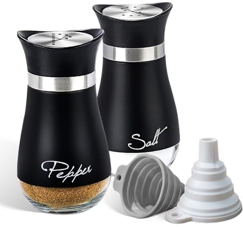 Puniama Salt and Pepper Shakers Set, Cruet Sets Stainless Steel and Glass Bottom, Spice Dispenser, Refillable Salt Shaker Kitchen Gadgets, Kitchen Accessories for Home, Restaurant, Dining Table