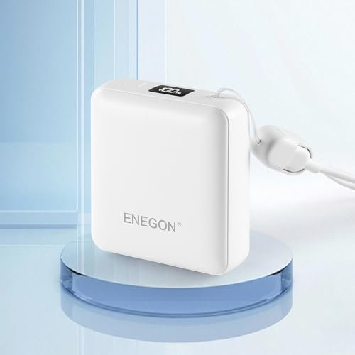 batterie externe 10 000 mAh, entrée et sortie de type C (22,5 W), câble amovible avec sangle de transport, indicateur de batterie LED, chargeur portable compact et léger pour iPhone 16/15, Samsung