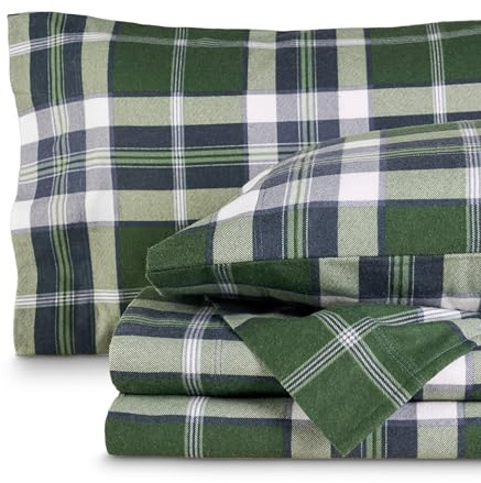 Bare Home Cotton Flannel Sheet Set Prints, 100% Cotton, Velvety Soft Heavyweight - Double Brushed for Softness & Comfort - Deep Pocket - Bed Sheets (Twin XL, Enchanted Plaid - Green)