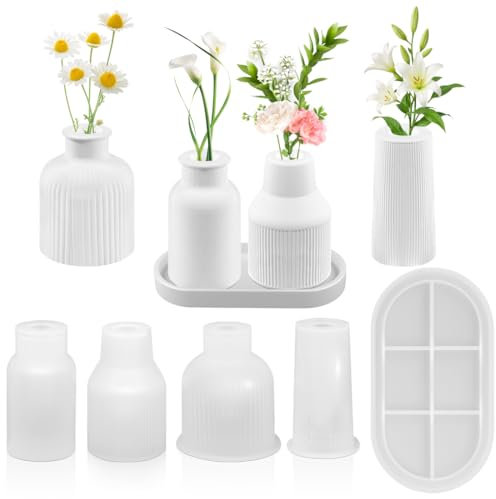 5 Stück Silikonform Vase,Vase Gießformen Silikon,4 Vase+1 Paletten,Gießform Vase,DIY Vases Resin Formen, Silikonform Blumentopf,Epoxidharz Formen Moulds,Zur Herstellung von Vasen