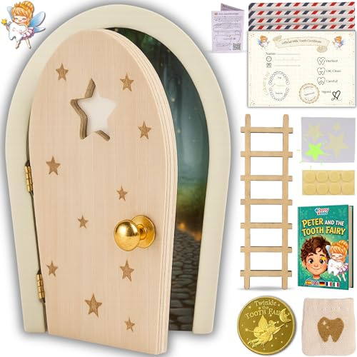 HOMYKIDS® Puerta Ratoncito Perez Magica | Abre y BRILLA | Cuento GRATIS | Certificados | Puerta Raton Perez Casita Ratoncito Perez | Idea Regalo Cajita Dientes (Natural, Hada de Los Dientes)