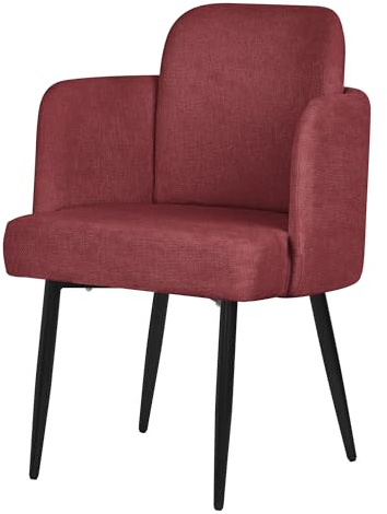 ML-Design Esszimmerstuhl Rot mit Stoffbezug, Küchenstuhl mit Armlehne & Rattan-Optik Rückenlehne, Polsterstuhl mit Metallbeinen, Ergonomische Loungesessel, Wohnzimmerstuhl Sessel für Esszimmer Küche