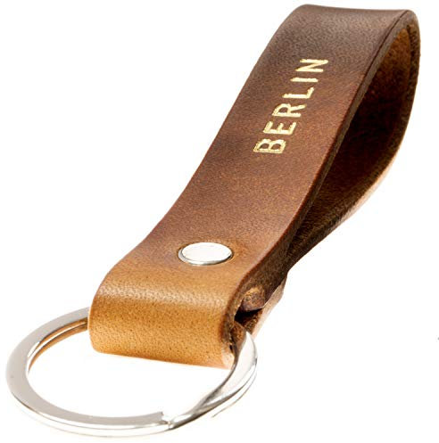 ELBERCRAFT® Schlüsselanhänger Leder Berlin in gold geprägt das kleine Geschenk zum Geburtstag für deinen Lieblingsmenschen Frauen oder Männer Souvenir