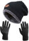 HINDAWI Damen Winter Lässige Mütze Handschuhe Für Warme Hütte Mützen Schadel Touchscreen Fäustlinge Stricken Einheitsgröße Hat+gloves (Schwarz)