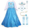 JerrisApparel Robe Costume Petites Filles Princesse Elsa Déguisement, Bleu avec Accessoires, 6 ans (130)