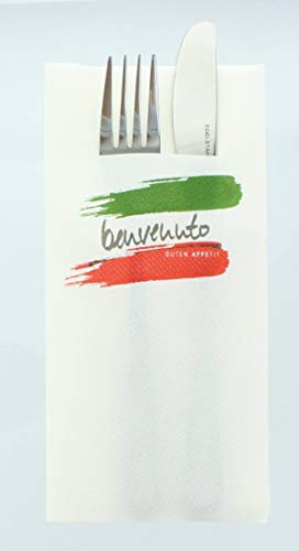 Mank GmbH Besteckservietten aus Airlaid 40 cm x 40 cm 1/8 Falz | mit Besteckschlitz für Gastronomie und Feiern | 75 Stück | Benvenuto