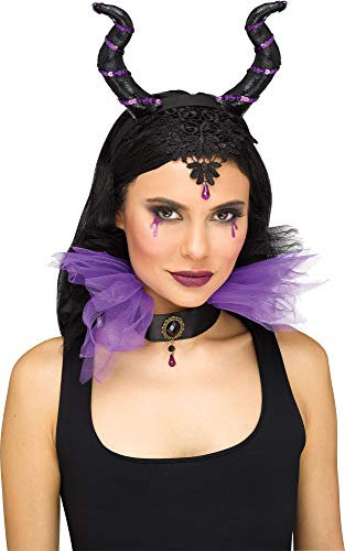 shoperama 3-teiliges Set Dark Queen Haarreif mit Hörnern und Spitze Halsband Klebe-Tattoo Gothic-Königin
