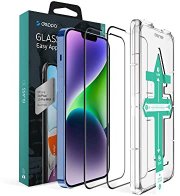 Deppa |2 Stück| für iPhone 14 Plus/iPhone 13 Pro Max (6.7') Schutzfolie mit Schablone | 9H Stoßfest | Vollständige Abdeckung | Blasenfreie, einfache Installation| Ultra-Klar
