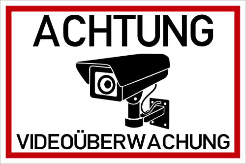 Prolac – Achtung – Videoüberwachung Schilder – Warnschilder mit Kameraüberwachung Hinweis – Sicherheitsschilder – Selbstklebend & Robust – Wetterfest, UV-beständig & Kratzfest – 20x30cm