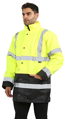 kraftd Hi Vis Viz Jackets High Visibility Parka Workwear Security Safety Fluorescent Hooded Padded Waterproof Work Wear Jacket Coat